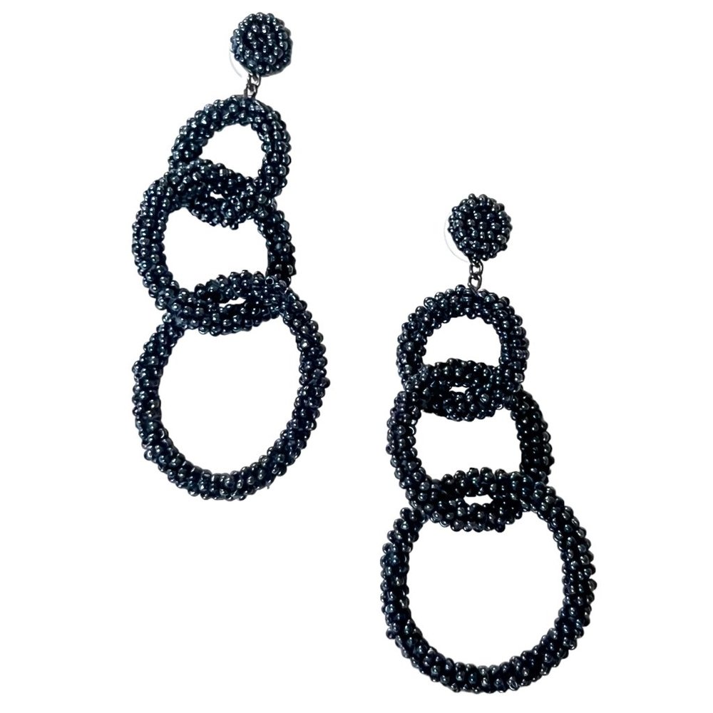 Triple hoop gunmetal beaded earrings